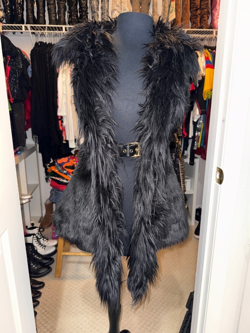 Versace H&M Black Shag Faux Fur Vest